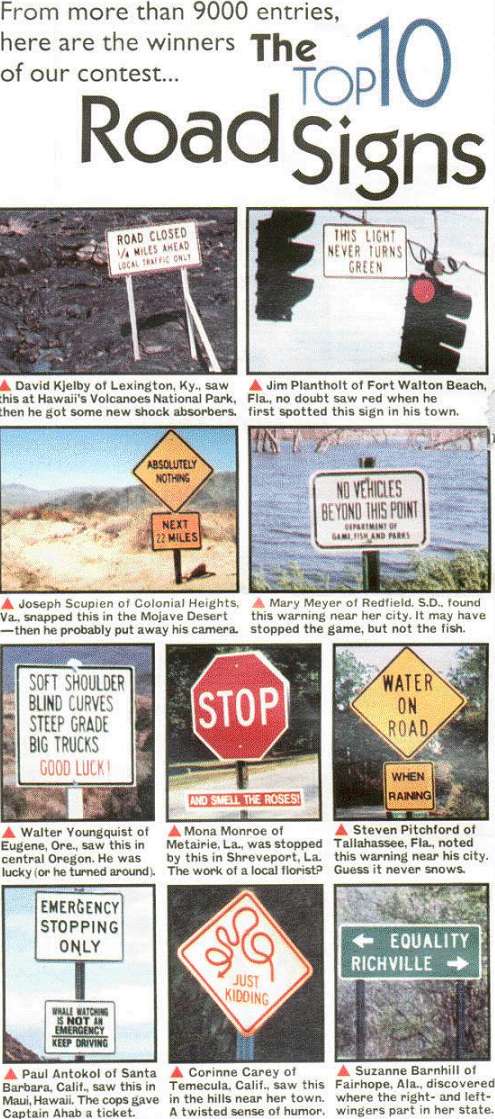 Top Ten Road Signs
